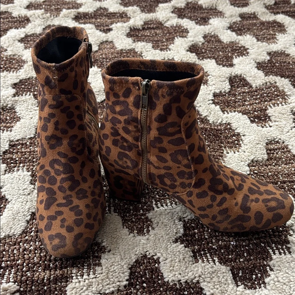 Leopard Brown Fleece Lined  Ankle Booties Size 8.5